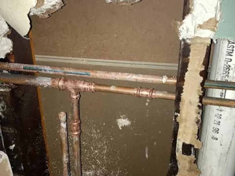 Burst pipe spraying water before emergency repair in Wildomar, CA