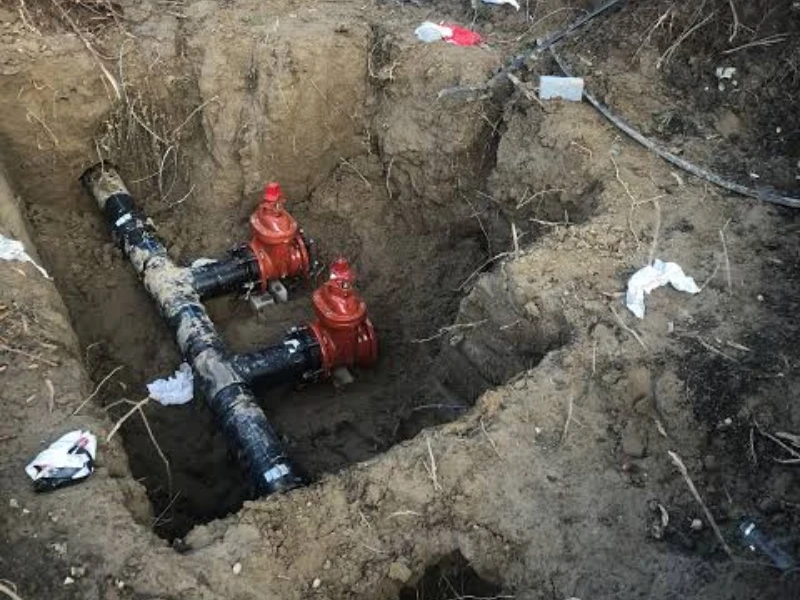 Water main line installation trench in Wildomar, CA